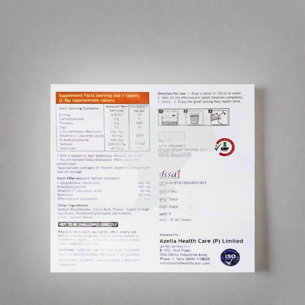 Azelia I-Glo Glutathione Vitamin C Effervescent Tablet - Orange Flavour