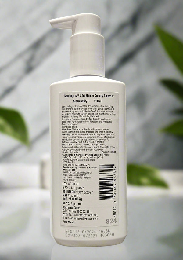 Neutrogena Ultra Gentle Creamy Face Cleanser Moisturizing Face Wash