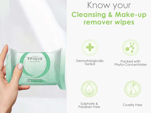 Epique Biodegradable Bamboo Make-up Remover Wipes