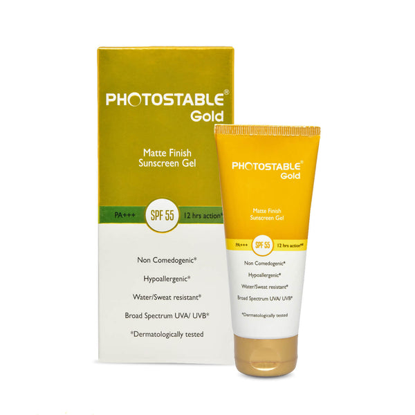 Photostable Gold Matte Finish Sunscreen Gel SPF 55-Clinikally